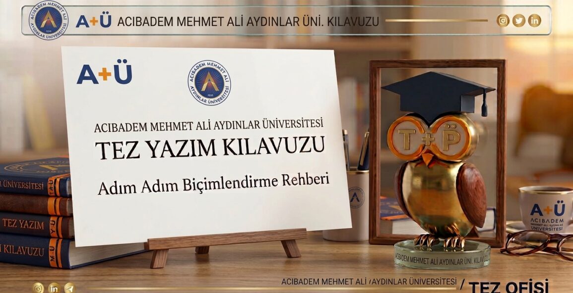 Acıbadem Mehmet Ali Aydınlar Üniversitesi Tez Yazım Kılavuzu: FBE ve SBE Kuralları Kategori: Tez Yazım Kılavuzları · Okuma Süresi: ~6 dakika · Güncelleme: 2026 Sağlık bilimleri alanında tematik bir üniversite olan Acıbadem Mehmet Ali Aydınlar Üniversitesi'nde (ACU) lisansüstü tez hazırlayan öğrenciler, kayıtlı oldukları enstitüye göre değişen ayrı tez yazım kılavuzlarına tabidir. Üniversite; Fen Bilimleri Enstitüsü, Sosyal Bilimler Enstitüsü ve Sağlık Bilimleri Enstitüsü olmak üzere farklı enstitüler altında yüksek lisans ve doktora programları yürütür. Bu yazıda ACU'nun enstitüye göre değişen kılavuz yapısını, atıf sistemlerindeki temel farkı ve etik kurul zorunluluğunu bir arada inceliyoruz. Fen Bilimleri Enstitüsü (FBE) Tez Yazım Kılavuzu Acıbadem Mehmet Ali Aydınlar Üniversitesi Fen Bilimleri Enstitüsü'nün resmi Tez Yazım Kılavuzu'nun (Doküman No: FBE.01) amacı, enstitüye bağlı ana bilim dallarında hazırlanan yüksek lisans ve doktora tezlerinin yazımında bilimsel yazım kurallarına uygun bir eşgüdüm sağlamaktır. Kılavuz, yüksek lisans ve doktora tezi hazırlayacak adayların bu dokümanda belirtilen standartlara uymakla yükümlü olduğunu açıkça belirtir; tez yazım kılavuzu ve şablonlar öğrenciyi bilgilendirmekle yükümlü olsa da, tezin kılavuza ve şablonlara uygun hazırlanması nihai olarak öğrencinin sorumluluğundadır. Kılavuzun hazırlanmasında diğer üniversitelerin enstitü kılavuzlarının yanı sıra Acıbadem Sağlık Bilimleri Dergisi Yazım Kuralları'ndan da referans alınmıştır; bu da kılavuzun sağlık bilimleri yayıncılık standartlarıyla uyumlu bir yapı taşıdığını gösterir. Etik Kurul Onayı Zorunluluğu FBE kılavuzunun en belirleyici kurallarından biri, tez kapsamında insan veya hayvan üzerinde yapılacak bilimsel çalışmalarda Etik Kurul Onayı alınmasının zorunlu olmasıdır. Sağlık bilimleri temelli bir üniversite olması nedeniyle ACU, bu konuda oldukça titiz davranır; etik kurul onayı olmadan veri toplama sürecine başlanması, tezin sonradan reddedilmesine veya ciddi revizyon talep edilmesine yol açabilir. Bu nedenle araştırma tasarımı insan katılımcı, hasta verisi, hayvan deneyi veya klinik örneklem içeriyorsa, danışmanla birlikte en erken aşamada ilgili etik kurula başvuru yapılması önerilir; başvuru süreçleri bazen haftalar sürebildiğinden, bu adımın tez takvimine erkenden dahil edilmesi gerekir. Numaralı Atıf Sistemi (FBE) ile APA Sistemi (SBE) Arasındaki Fark ACU'da dikkat edilmesi gereken en önemli noktalardan biri, enstitüler arasında farklı kaynak gösterme sistemlerinin benimsenmiş olmasıdır. Fen Bilimleri Enstitüsü kılavuzu, metin içi atıflarda numaralı (Vancouver tarzı) bir sistem kullanır; örneğin bir cümlenin sonunda kaynağa parantez içinde sıra numarası verilir ve kaynakça da bu numaralara göre sıralanır. Buna karşılık Sosyal Bilimler Enstitüsü (SBE) Tez Yazım Kılavuzu, yazar-tarih esaslı APA formatını benimser; kaynakça girişleri yazarın soyadı, isim baş harfi, yayım yılı ve kaynak bilgileriyle düzenlenir. Bu iki sistemin birbirine karıştırılması, ACU'da en sık karşılaşılan biçimsel hatalardan biridir; FBE'ye kayıtlı bir öğrencinin SBE'nin APA formatını (ya da tam tersini) kullanması, kaynakça bölümünün baştan yeniden düzenlenmesini gerektirebilir. Dolaylı Kaynak Kullanımı ve Diğer Atıf Kuralları FBE kılavuzu, dolaylı kaynak kullanımı konusunda da net bir sınır koyar. 'Dolaylı kaynaklar' olarak adlandırılan, yani elde bulunan bir yayında belirtilen ancak doğrudan ulaşılamayan başka bir kaynağın aktarılmasından mümkün olduğunca kaçınılması istenir; ancak bu tür bir aktarım kaçınılmazsa, tez boyunca kullanılabilecek dolaylı kaynak sayısı en fazla iki ile sınırlandırılmalıdır. Bu kural, tezin doğrudan orijinal kaynaklara dayanmasını teşvik eder ve literatür taramasının yüzeysel kalmasını önler. Ayrıca özgün bir bilgisayar programına atıfta bulunulduğunda, yazılımın adı ve sürüm bilgisinin cümle içinde parantezle belirtilmesi ve buna ek olarak cümle sonuna numaralı atıfın da eklenmesi beklenir; örneğin bir istatistik yazılımı kullanıldığında bu bilginin hem metinde hem kaynakçada tutarlı biçimde yer alması gerekir. Sosyal Bilimler Enstitüsü (SBE) Özet ve Başlık Kuralları SBE Tez Yazım Kılavuzu, özet sayfalarının biçimlendirilmesinde de ayrıntılı kurallar barındırır. Türkçe özette tezin başlığının tekrar yer almaması, ÖZET başlığının sola yaslanmış, koyu renkte, 14 punto ve büyük harflerle yazılması istenir; aynı kural İngilizce ABSTRACT başlığı için de geçerlidir. Bu iki özetin içerik olarak birebir örtüşmesi beklenir, çünkü ilgili sayfalar YÖK Ulusal Tez Merkezi'ne yüklenerek tezin akademik veritabanlarında (örneğin Web of Science) taranabilir hale gelmesini sağlar. Kılavuz ayrıca öğrencilere, Acıbadem Üniversitesi Kütüphanesi'nin internet sayfasındaki veritabanları bölümünden Web of Science gibi kaynaklara nasıl erişebileceklerini de gösterir; bu da literatür taramasının kılavuzun bir parçası olarak ele alındığını gösterir. Tez Kontrol Listesi ve Teslim Öncesi Son Adım FBE kılavuzunun eklerinde yer alan 'Tez Kontrol Listesi', öğrencinin tezini ciltletmeden önce doldurması beklenen ve cilt dışında bırakılacak (yani ciltli nüshanın içine dahil edilmeyecek) bir kontrol formudur. Bu liste; kapak, iç kapak, onay sayfası, beyan sayfası, özet/abstract, içindekiler, kaynakça ve ekler gibi bölümlerin kılavuza uygunluğunu tek tek işaretlemeyi sağlar. Bu kontrol listesinin doldurulmadan ciltleme aşamasına geçilmesi, tez enstitüye teslim edildikten sonra şekil yönünden düzeltme talebiyle geri gönderilme riskini önemli ölçüde artırır. Sık Yapılan Hatalar • FBE ve SBE atıf sistemlerinin (numaralı vs. APA) birbirine karıştırılması • Etik Kurul Onayı alınmadan veri toplama sürecine başlanması • Dolaylı kaynak sayısının kılavuzda belirtilen sınırı (en fazla iki) aşması • Türkçe özet ile İngilizce Abstract içeriklerinin birbirinden farklılaşması • Tez Kontrol Listesi'nin ciltleme öncesi doldurulmaması Sıkça Sorulan Sorular ACU'da tüm enstitüler aynı atıf sistemini mi kullanır? Hayır. Fen Bilimleri Enstitüsü numaralı (Vancouver tarzı) bir sistem kullanırken, Sosyal Bilimler Enstitüsü yazar-tarih esaslı APA formatını benimser. Etik Kurul Onayı hangi tezlerde zorunlu? İnsan veya hayvan üzerinde yapılan tüm bilimsel çalışmalarda, veri toplama sürecine başlamadan önce Etik Kurul Onayı alınması zorunludur. Dolaylı kaynak kullanımı tamamen yasak mı? Yasak değildir ancak mümkün olduğunca kaçınılması istenir; kaçınılmaz olduğu durumlarda dolaylı kaynak sayısı en fazla iki ile sınırlandırılmalıdır. Tez Ofisi ile Enstitünüze Uygun, Etik Onaylı Bir Tez Süreci Acıbadem Mehmet Ali Aydınlar Üniversitesi'nin enstitüye göre değişen atıf sistemi ve titiz etik kurul gereklilikleri, sağlık bilimleri odaklı tezlerde ekstra dikkat gerektirir. Tez Ofisi'nin akademik kadrosu, FBE'nin numaralı atıf sistemine veya SBE'nin APA formatına birebir uygun kaynakça düzenlemesinden, etik kurul başvuru sürecine, özet/abstract tutarlılığından Tez Kontrol Listesi'nin eksiksiz doldurulmasına kadar sürecin tamamında yanınızdayız. Tezinizi zamanında ve kılavuza tam uyumlu şekilde tamamlamak için bizimle iletişime geçebilirsiniz.